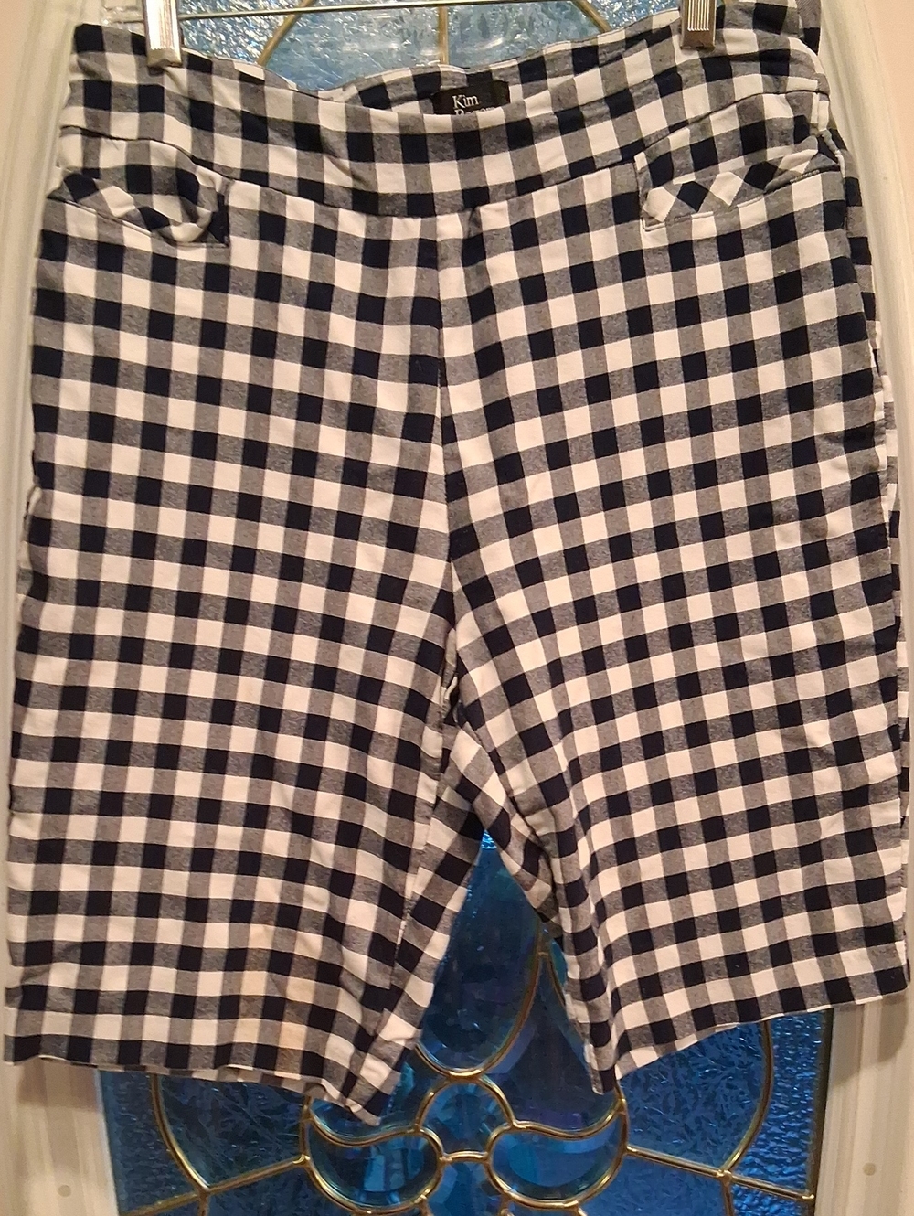 Kim Rogers Navy Blue and White Gingham Bermuda Shorts